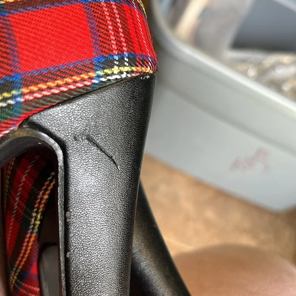 Charles Albert Women's Red Plaid Peep Toe Heels - Picture 7 of 7